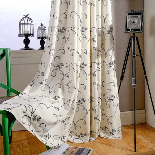 Vista 25 de Vogol - Cortinas de 2 paneles con ramas bordadas de lino sintético con ojales, cortinas para dormitorio y sala de estar, cortinas de ventana