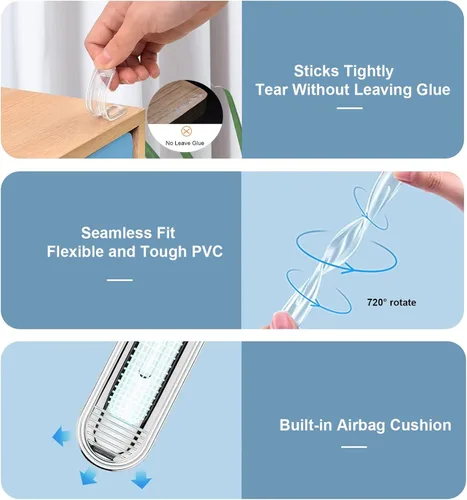 Vista 5 de Parachoques transparentes para muebles 6 unidades (6 largas) - Almohadillas protectoras de pared de goma de silicona con respaldo adhesivo