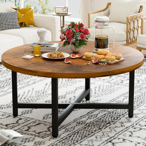 Vista 9 de Mesa de Centro, Mesas de Centro Pequeñas de 23.6", Mesas de Centro Redondas Negras para Sala de Estar, Mesa de Piso para Sentarse en el Suelo, Mesa