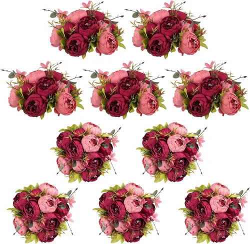 Vista 14 de NUPTIO Bolas de flores flores para centros de mesa: 2 piezas de 9.4 pulgadas de diámetro rosa oscuro peonía artificial arreglo de bolas de flores