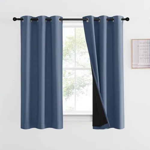Vista 19 de NICETOWN Cortinas 100 % opacas con aislamiento térmico, panel de cortina deslizante de rendimiento que reduce el ruido con forro negro, bloqueo