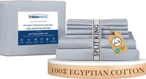 Vista 17 de Therapedic Juego de sábanas Queen de 6 piezas 100% algodón egipcio, satén naturalmente refrescante y transpirable, lavado suave preencogido, sábana