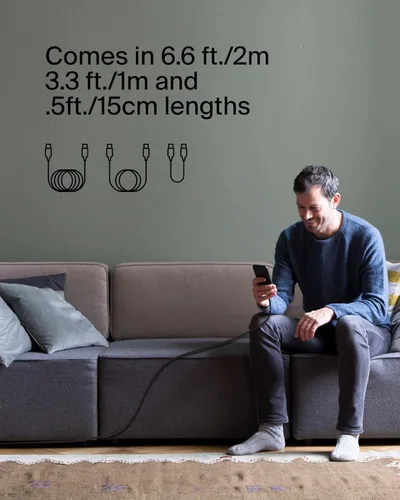 Vista 7 de Belkin BoostCharge - Cable trenzado USB-C a USB-C (1M/3.3 pies) para iPhone 16, iPhone 16 Pro, iPhone 16 Pro Max, Galaxy S25, S24, Note, Pixel 9