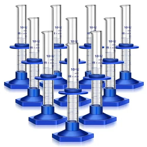 10 piezas de cilindro graduado, cilindro de medición, cilindros de laboratorio de vidrio grueso, cilindro graduado de vidrio, cilindro de medición