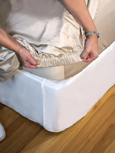 Effortless Bedding - Sábana bajera semiajustable patentada, 100% algodón egipcio Giza, algodón de fibra extra larga (ELS), tejido satinado de 500