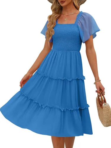Vista 8 de LILLUSORY Vestido midi fruncido con cuello cuadrado y mangas con vuelo Negro