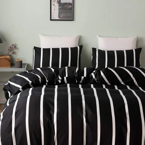Vista 3 de HSKIKWN Juego de edredón a rayas blancas y negras Twin de microfibra, juego de funda de edredón de 68" x 90" con 1 funda de edredón y 1 funda
