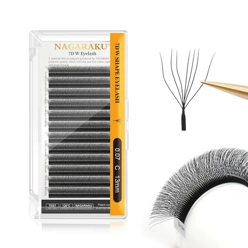 Vista 397 de NAGARAKU Extensión de pestañas en forma de W 3D con volumen en racimo, abanico prefabricado, pestañas postizas de visón sintético mate negro