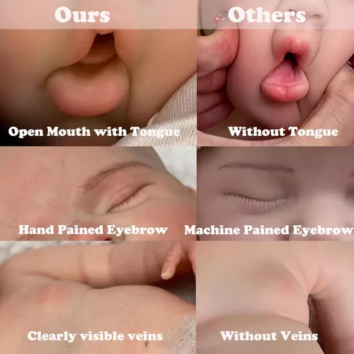 Vista 8 de Abenduot Muñecas bebé de silicona de 18 pulgadas Pascale niña de cuerpo completo, muñecas recién nacidas anatómicamente correctas con boca abierta