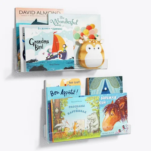 NIUBEE Estanterías flotantes de acrílico de 16.5 pulgadas, paquete de 2, estantes de pared modernos transparentes para niños/niños, estantes