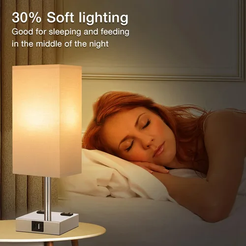 Vista 7 de aooshine - Juego de 2 lámparas de mesita de noche con control táctil con puertos de carga USB-C+A y salidas de AC, lámpara de mesita de noche
