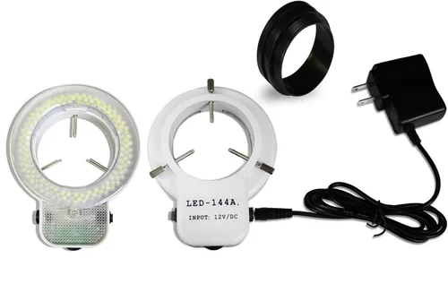 Vista 4 de Vision Scientific VS-10FZ-IFR07 Microscopio estéreo trinocular simulfocal 7x-45x con lente Barlow, luz de anillo de 144 LED, plataforma