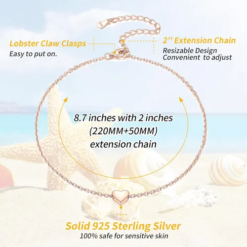 Vista 4 de ChicSilver - Personalizado 925 plata de ley, diminuto corazón, luna, estrella, sol, punto, triángulo. Tobilleras sencillas, joyas para el pie