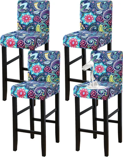 Vista 29 de FORCHEER Juego de 2 fundas negras para taburete de bar con respaldo, fundas de cuero para taburetes de bar con respaldo corto, extraíbles y lavables