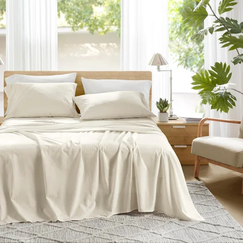 Vista 41 de Comfort Spaces Juego de sábanas 100% algodón transpirable, ligero, suave, con bolsillo elástico de 14 pulgadas que se adapta a colchones de hasta 16