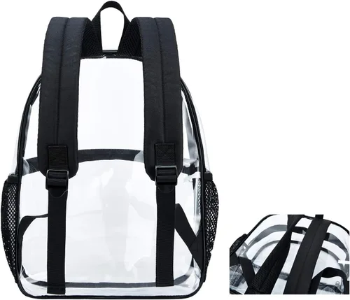 Vista 7 de Mochila transparente para libros, impermeable, resistente al agua, transparente, transparente, transparente, para escuela, estadio, universidades