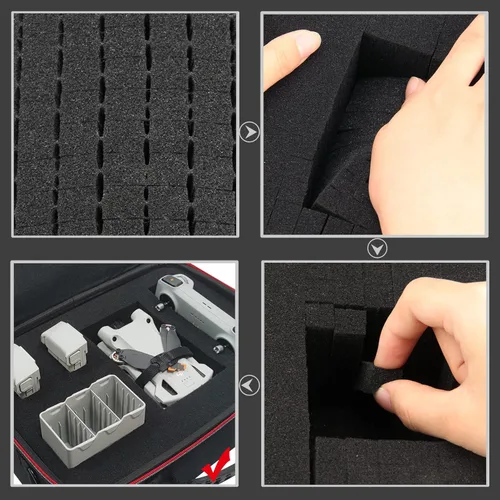 Vista 6 de Estuche rígido con insertos de espuma personalizables, funda rígida EVA resistente a los golpes para exteriores para drones pequeños, almacenamiento
