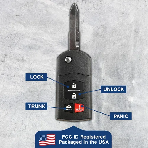 Vista 5 de 2 llaveros de repuesto KeylessOption para Mazda MX-5 Mazda 3 Mazda 6 2010, 2011, 2012, 2013, 2014, 2015, Mazda 3, Mazda 3, Mazda 6, 4 botones