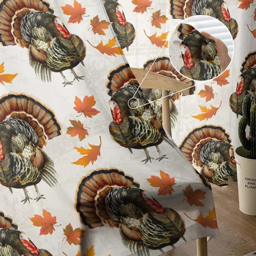 Vista 5 de Semi Sheer Curtains Panel 108 Inch Length Turkey Chicken Maple Leaf Filling Thanksgiving Voile Chiffon Rod Pocket Window Treatment Drapes Cortinas