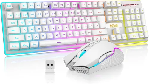 Vista 12 de RedThunder K10 - Combo de teclado y ratón inalámbricos para juegos, retroiluminación LED, batería recargable de 3800 mAh, teclado antighosting