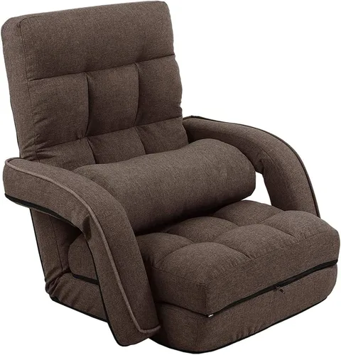 Vista 13 de FLOGUOR Silla de piso ajustable de 14 posiciones, tumbona para interiores, sofá plegable perezoso con reposabrazos y una almohada acolchada para Azul