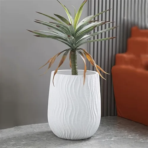 Vista 11 de Flower Pots Floor Plant Pots Cement Large Round Planters Simple Water Pattern Pattern Solid Color Green Plants Floriculture Flower Pots Plant Beige