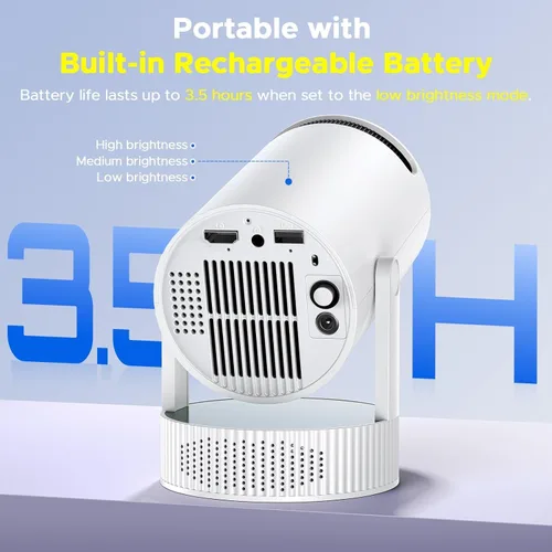 Vista 2 de Mini proyector con WiFi y Bluetooth, compatible con proyector de película portátil 1080P 4K batería recargable incorporada, Keystone automático