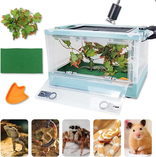 Vista 8 de RunDuck Kits de terrarios plegables para reptiles con planta, cuenco de alimentación, alfombra, fácil de transportar, fácil de mover con ruedas