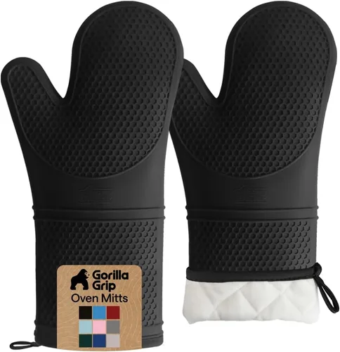Vista 19 de GORILLA GRIP Guantes de horno de silicona suave sin BPA, 14.5 x 8.3, resistentes al calor e impermeables, forro de algodón grueso, agarre flexible