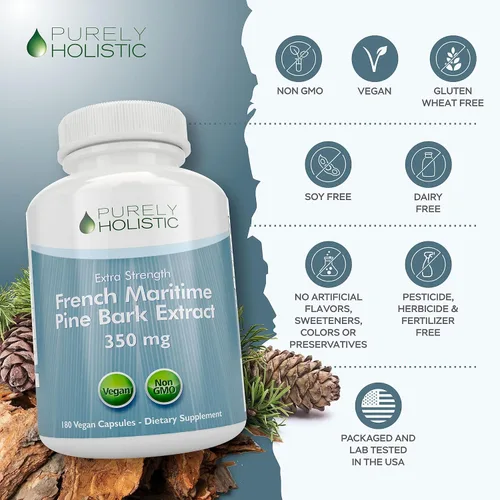 Vista 6 de Purely Holistic Extracto de corteza de pino 350 mg 180 cápsulas veganas 95% de proantocianidinas - Extracto de corteza de pino marítimo francés