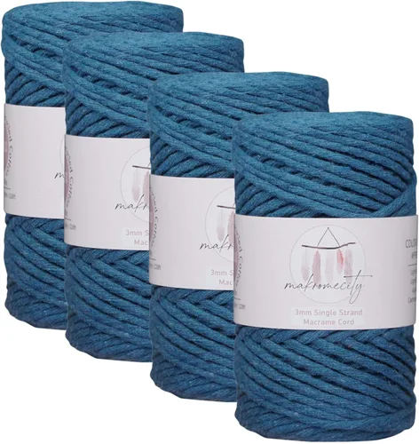 Vista 146 de Makromecity, Cordón de macramé de un solo hilo de 3 mm x 100 yardas (300 pies) de 3 mm de cordón de algodón azul bebé para arte y manualidades
