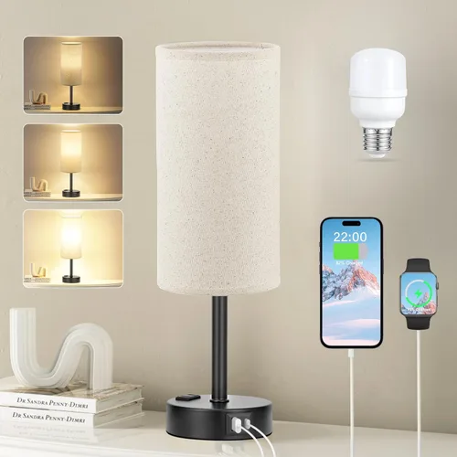 Vista 21 de Fenmzee Lámpara de mesa de noche turquesa para dormitorio, lámpara táctil regulable de 3 vías, puertos de carga USB A y C y salida de CA, lámpara