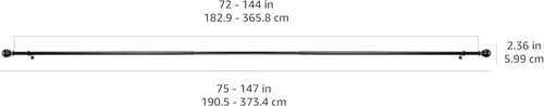 Vista 6 de Tienda Basics Adjustable Curtain Rods for Windows, Round Finials, 1-Inch Rod, 72" to 144", Black, Pack of 1
