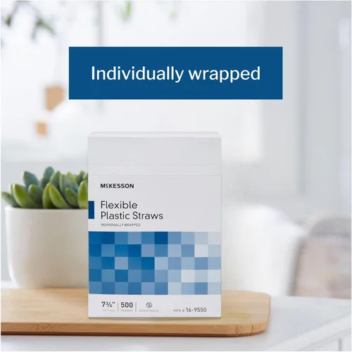 Vista 4 de McKesson Pajitas de plástico flexibles, envueltas individualmente, 7 3/4 pulgadas, 500