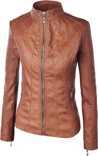 Vista 3 de Lock and Love - Chaqueta de motociclista de piel sintética con capucha desmontable, para mujer