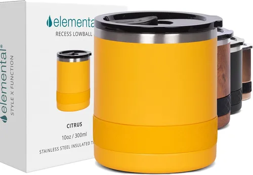 Vista 10 de Elemental Juego de 2 vasos de acero inoxidable de triple pared de 10 onzas con tapa de Tritan no rota, vaso de whisky aislado, taza de café aislada