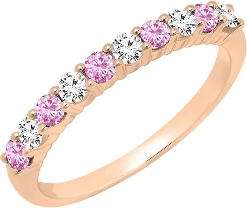 Dazzlingrock Collection Alianza de boda apilable con piedras preciosas redondas alternativas y diamantes blancos Disponible en oro de 10 K14 K18
