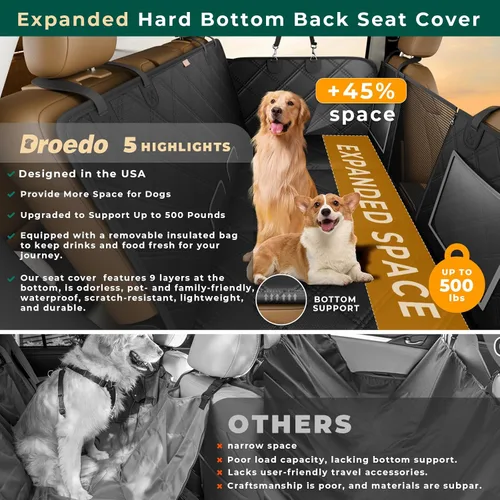 Vista 2 de Funda de asiento de automóvil de fondo duro para perros, soporta hasta 500 libras, extensor de asiento trasero impermeable para perros, hamaca