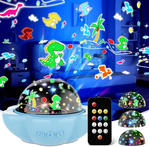 Luz Nocturna para Niños, Proyector de Luces de Dinosaurios, Proyector de Estrellas con Control Remoto y Temporizador Ajustable, Luces Oceánicas