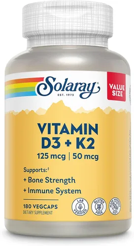 Vista 7 de Suplemento Solaray Vitamina D-3 y K-2, 60 cápsulas vegetarianas, 27784, 60, 1, 1