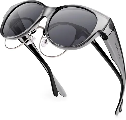 URUMQI Sunglasses Fit Over Glasses for Women, Trendy Round Cat Eye Sun Glasses Polarized UV400 Protection Lens Large Frame