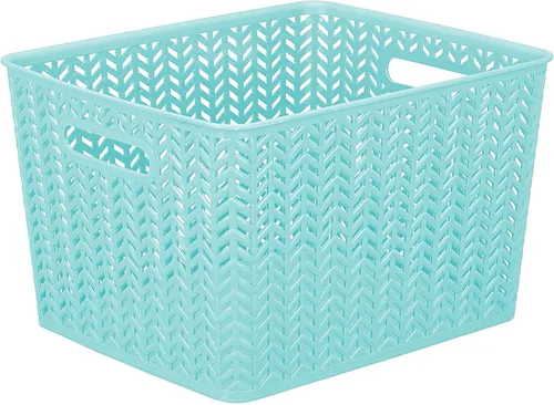 Vista 12 de Simplify - Canasta de almacenamiento pequeña con diseño de espiga, organizadora decorativa, ideal para armarios, encimeras, escritorios, cómodas