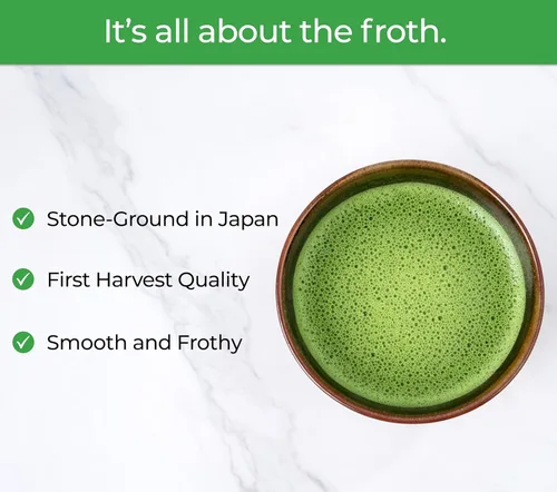 Vista 6 de Pure Matcha Co Polvo de té verde matcha de grado ceremonial prémium Auténtico origen japonés Sin azúcar 1.06 oz