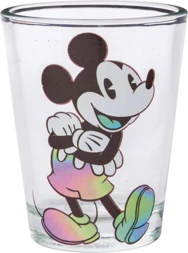 Vista 4 de Silver Buffalo Disney Vintage Mickey y Minnie Rainbow Sheen Outfits Paquete de 4 Mini Vasos, 1.5 Onzas