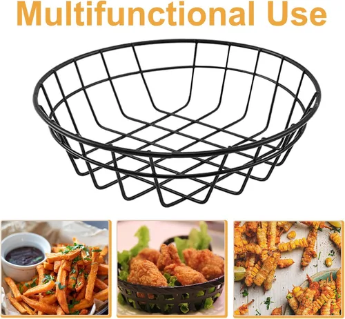 Vista 3 de DOITOOL 2 cestas de pan, cestas de alambre de metal ovaladas cromadas de 7.67 x 2 pulgadas, cestas de comida rápida para servir, contenedores