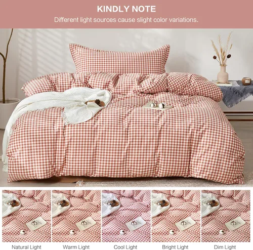 Vista 520 de SAPHREAS Juego de funda de edredón de algodón, tamaño King, a cuadros color gris oscuro y gris, geométrico, 3 piezas, 1 funda de edredón y 2 fundas