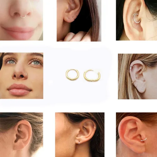 Vista 6 de EACHLP Arracadas de acero quirúrgico chapadas en oro de 18 quilates unisex para tabique de espiral para el labio para el pezón cómodo ajustado