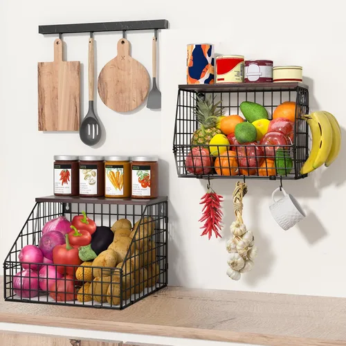 Vista 6 de Wawocs Fruit Bowl Fruit Basket for Kitchen Counter Stackable Wall Mounted Hanging Basket