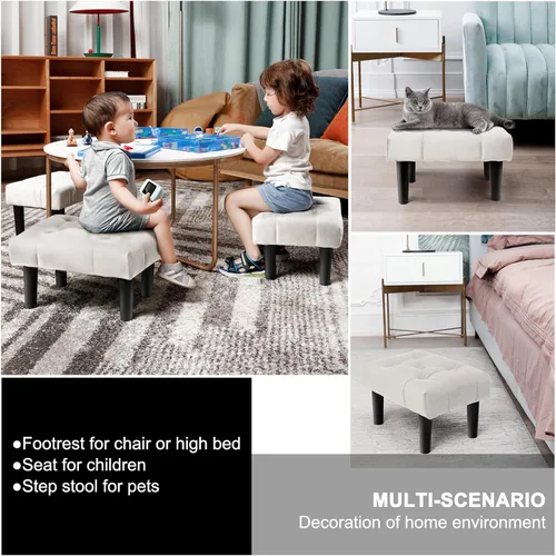 Vista 94 de HOUCHICS Taburete acolchado de piel, pequeño reposapiés otomano con patas de madera, moderno reposo rectangular para sala de estar, sofá, escritorio