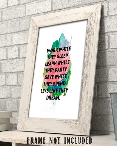 Vista 7 de Work While They Sleep - Live Like They Dream - Motivational Wall Art Poster Print 10x8 Unframed, Typographic Decor for Living Room, Office, and